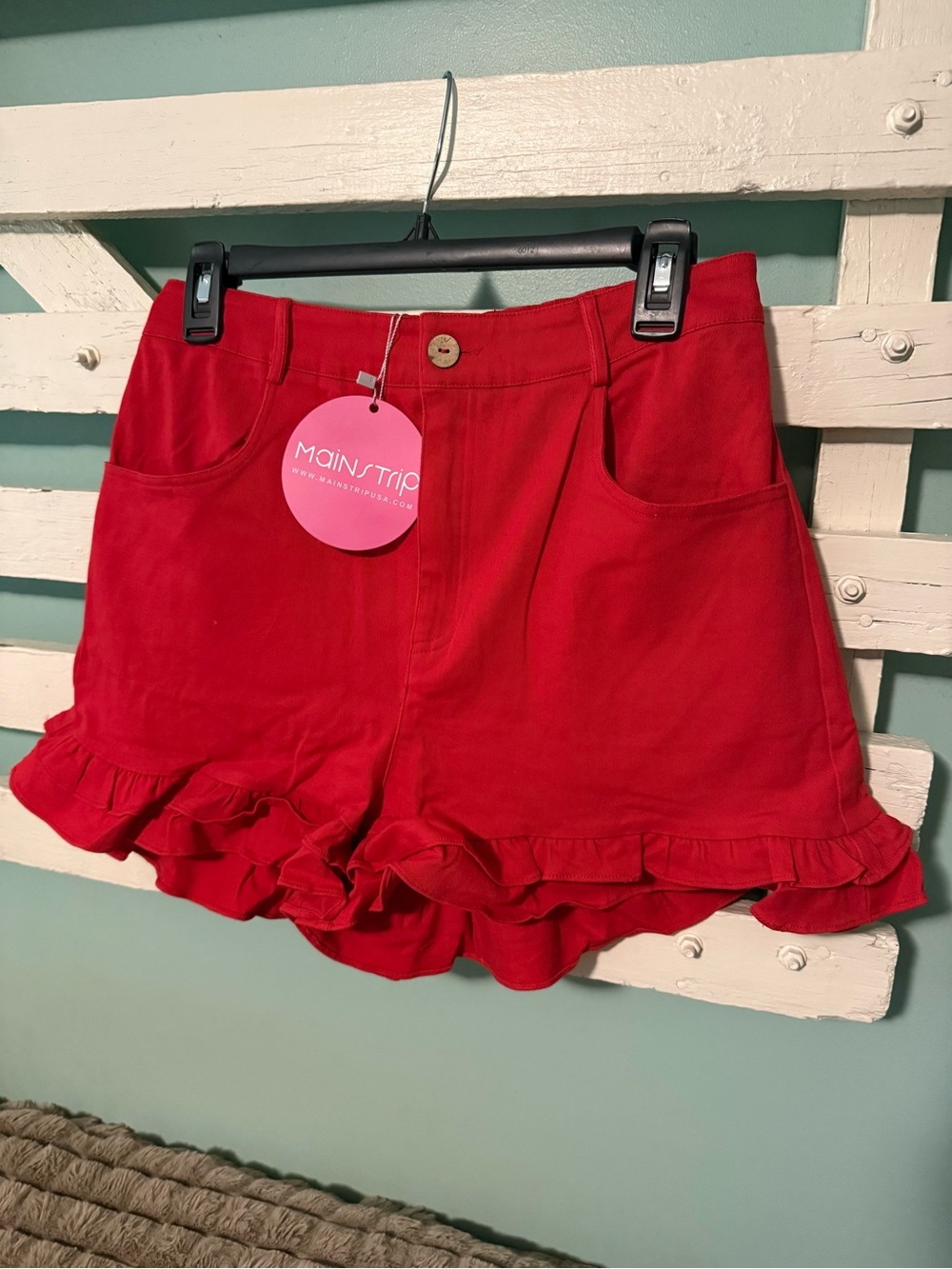 Main Strip Bright Red Ruffle-Hem Skort Shorts